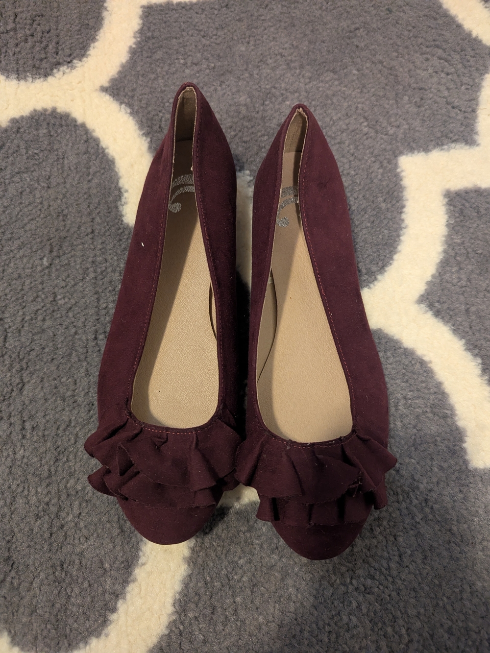 Charming Charlie Burgundy Ruffled Ballet Flats